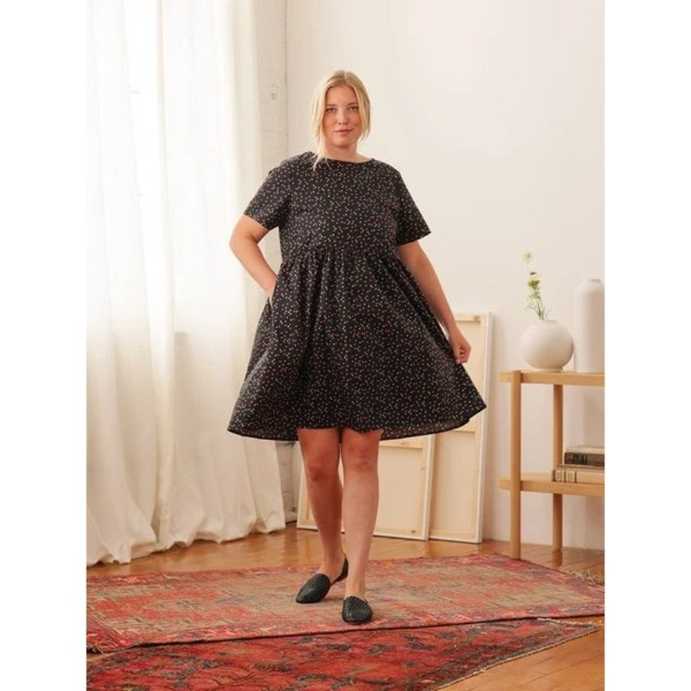 Tradlands Nico Cotton Black Floral Babydoll Midi Dress Large